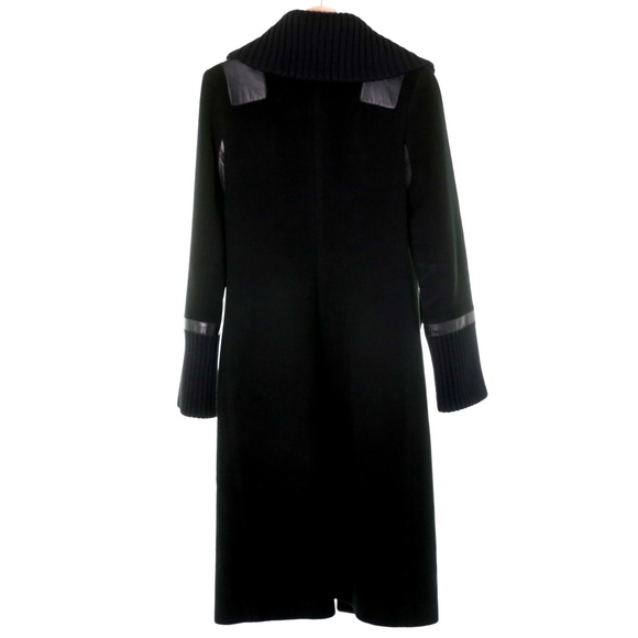 Mackage Wool Cashmere Leather Trim Long Trench Coat Black Womens S Dark Academia - Picture 2 of 10
